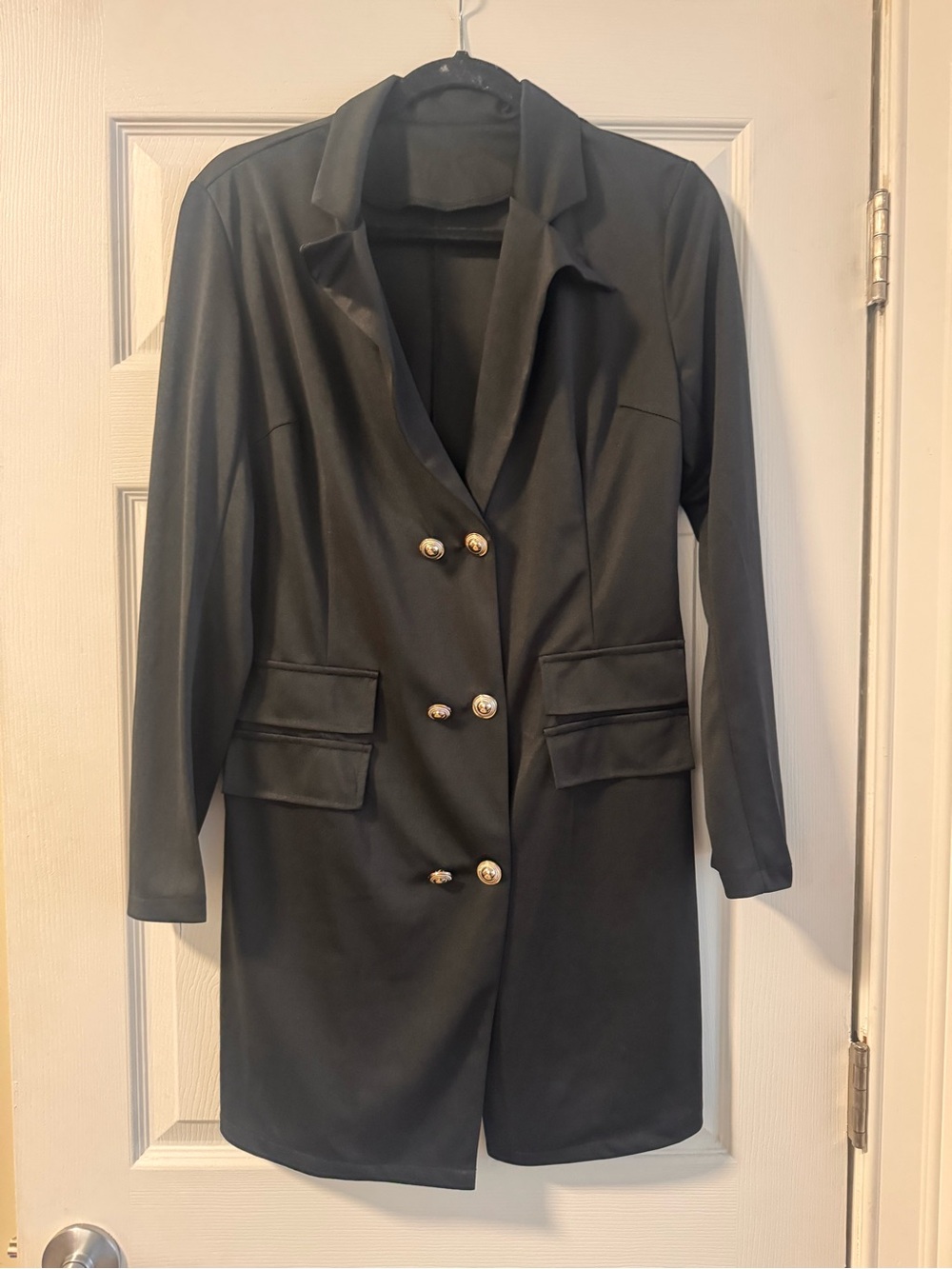 Black Double-Breasted Long Blazer Coat